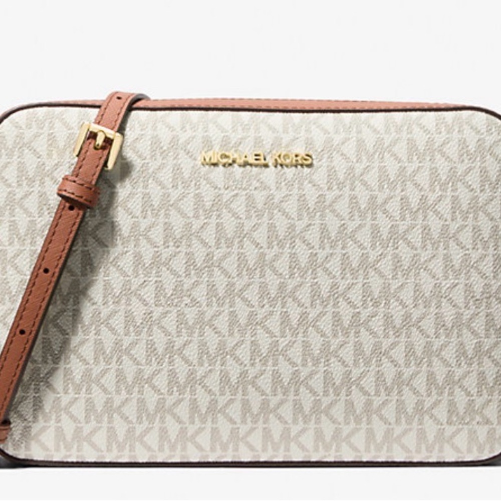 Michael Kors Cream and Brown Logo Crossbody